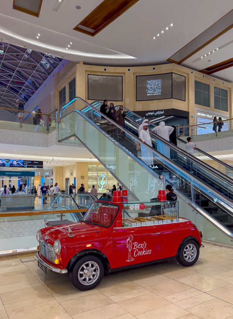 Interior of Yas Mall with shops and escalators