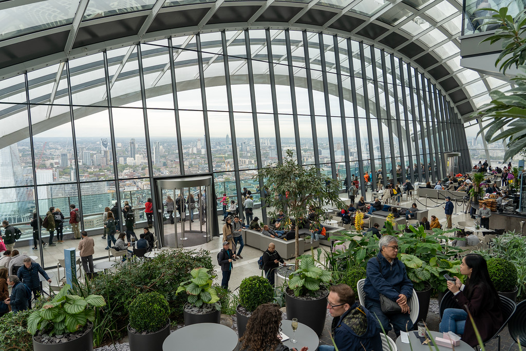 Sky Garden viewing deck with plants and city views at the top of 20 Fenchurch Street