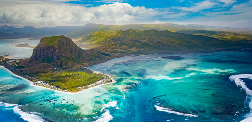 Le Morne Brabant mountain rising above the turquoise lagoon