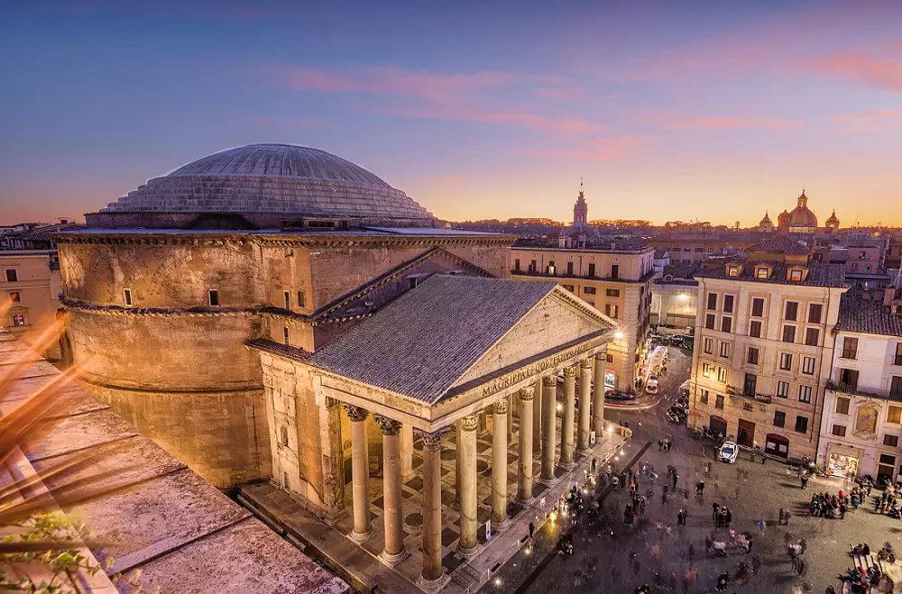 The Pantheon seen from above at dusk