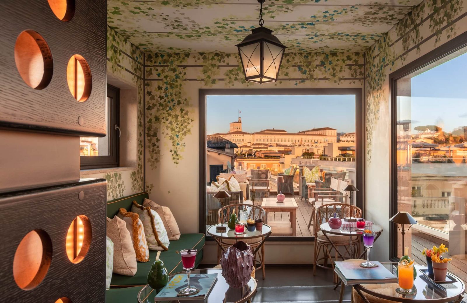 Rooftop bar at the Singer Palace Hotel overlooking Rome
