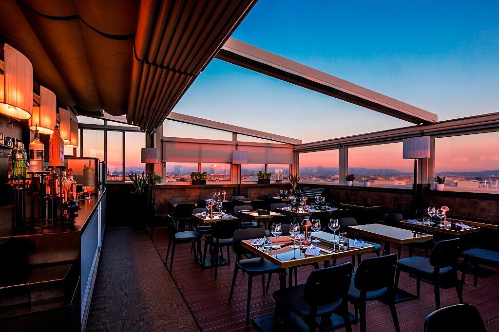 Terrazza Cielo rooftop restaurant at sunset