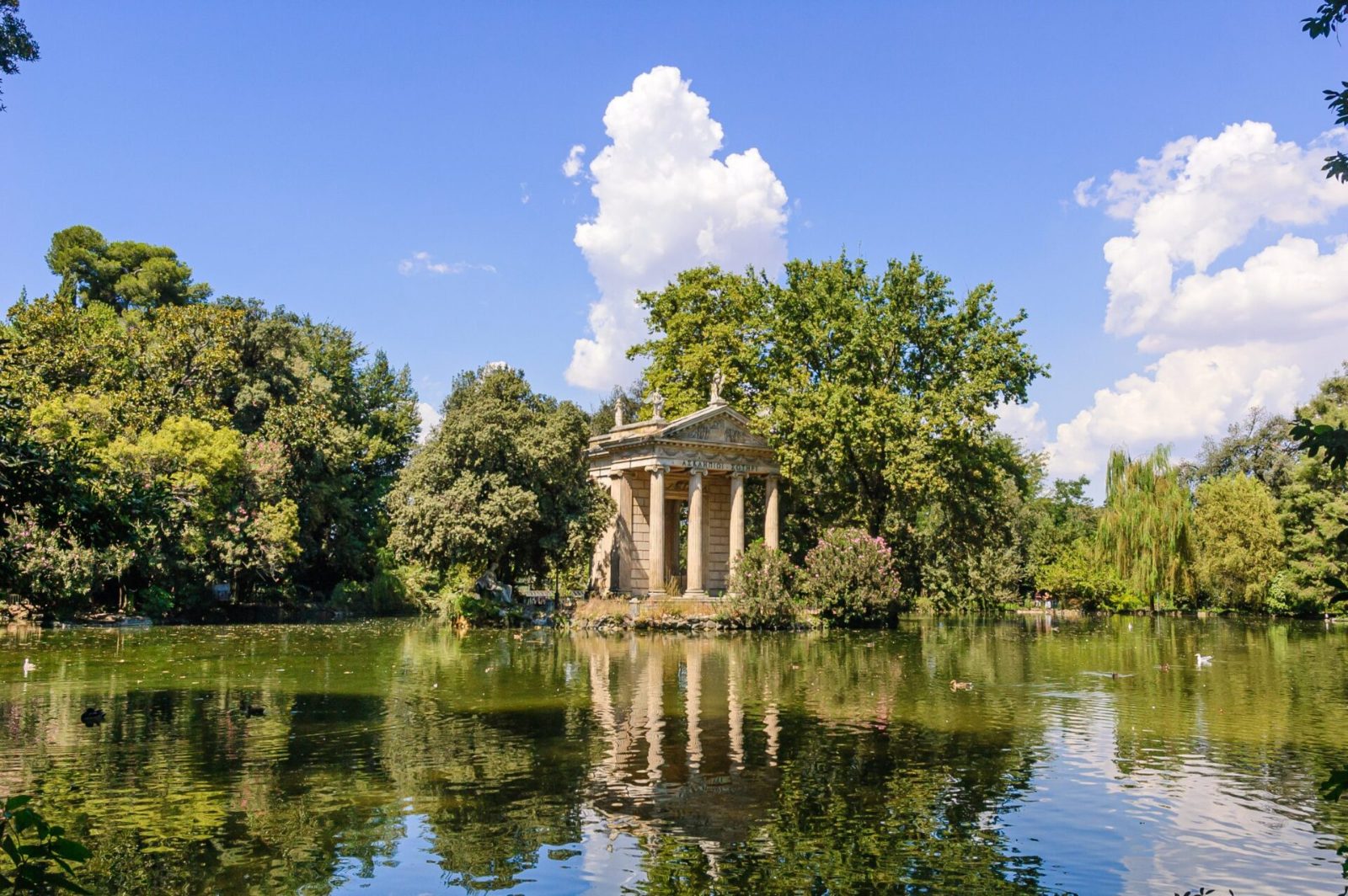 Temple of Aesculapius on the lake in Villa Borghese
