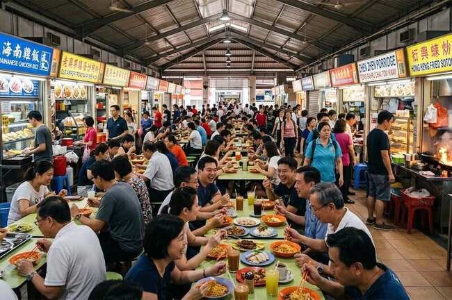 A busy hawker centre in Singapore
